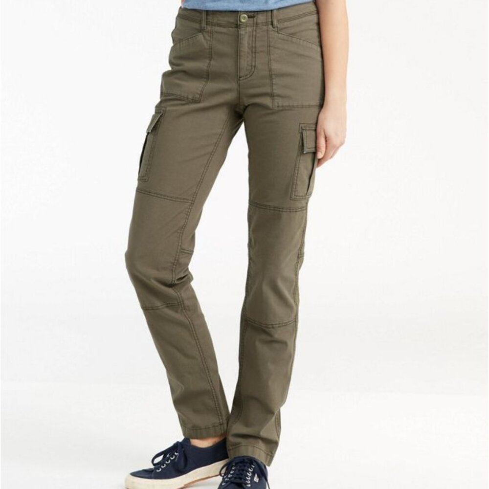NWT LL BEAN Canvas Stretch Cargo Pants Straight Leg Olive Green sz 12